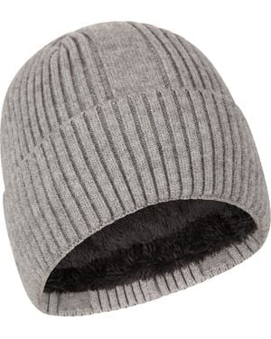 Mountain Warehouse Ribbed Beanie Faux Fur Lined Warm Cosy Winter Hat - Grey