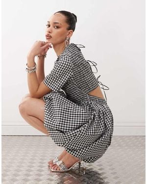 Amy Lynn Shirred Peplum Mini Dress With Tie Back - Grey