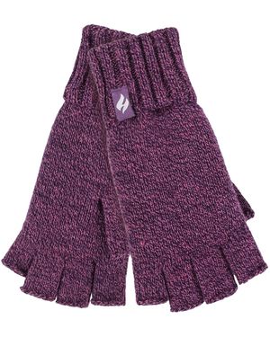 Heat Holders Solide Gebreide Vingerloze Dameshandschoenen - Paars