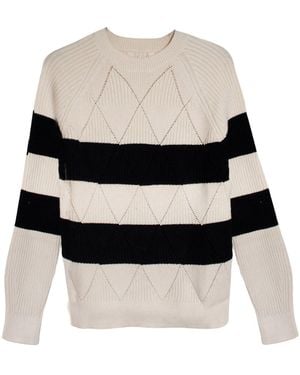 Marks & Spencer Diamond Detail Striped Crew Neck Jumper - White
