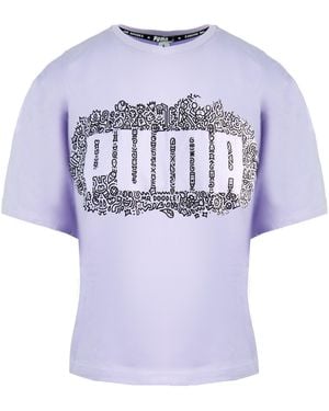 PUMA X Mr Doodle Short Sleeve Crew Neck Cropped T-Shirt 598654 88 Cotton - Blue