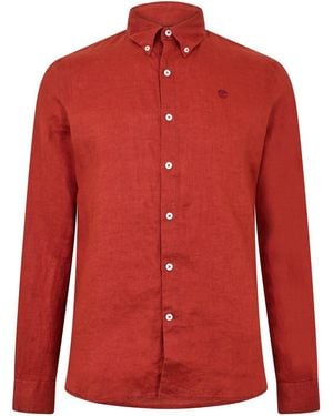 Timberland Mill Brook Linen Leaf Long Sleeve Plain Shirt - Red