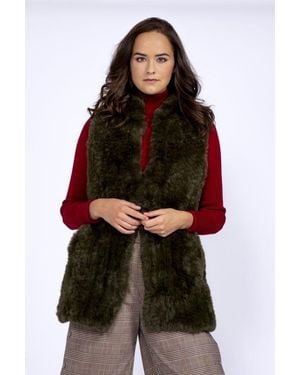 Jayley Hand Knitted Faux Fur Long Gilet - Red