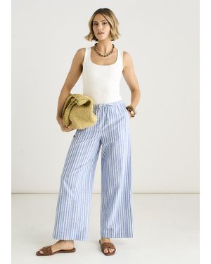 Gini London Stripe Linen Mix Trousers - Blue