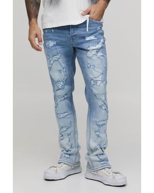 BoohooMAN Skinny Stretch Flared Ripped Ombre Bleach Washed Jeans - Blue