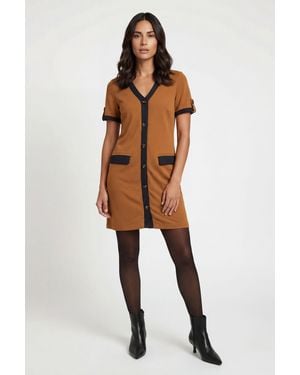 Wallis Petite Ponte Contrast Button Shift Dress - Brown