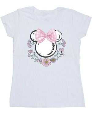 Disney Ladies Minnie Mouse Flowers Bow T-Shirt - Blue