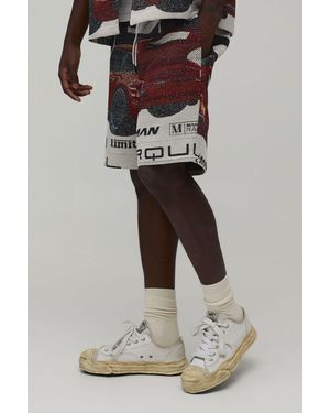 BoohooMAN Relaxed Fit Moto Tapestry Short - Red