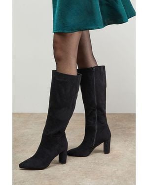 Oasis Kora Faux Suede High Block Heel Pointed Knee Boots - Black
