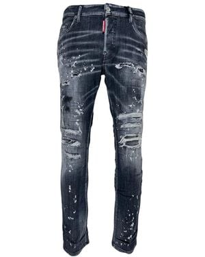 DSquared² Skater Jean Reinforced Ripped Paint Splatter Wash Jeans Cotton - Blue