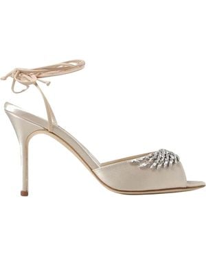 Manolo Blahnik Plumena 090 Satin Sandals - White