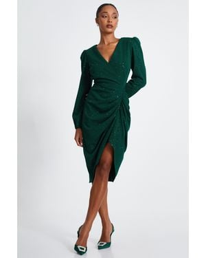 Quiz Bottle Glitter Midi Dress - Green