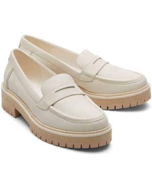 TOMS Cara Leather Light Sand Loafers - White