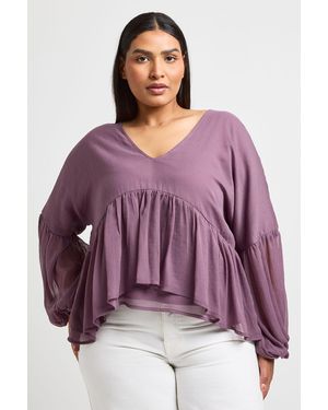 Boohoo Plus Chiffon Ruffle Plunge Blouse - Purple