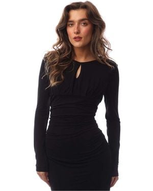 BOSS Edeni Keyhole Neck Long Sleeve Knee Length Dress - Black