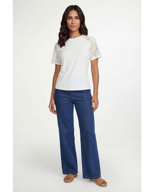 Wallis Lace Short Sleeve Jersey Top - Blue