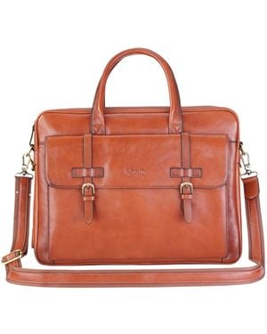 Infinity Leather Genuine Laptop Satchel Messenger Crossbody Shoulder Bag - Red