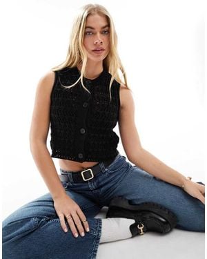 ASOS Knitted Open Stitch Button Through Waistcoat - Blue