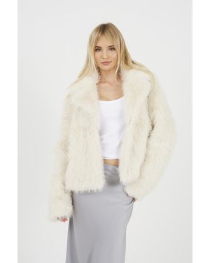 Brave Soul Tinsel Faux Fur Jacket - White