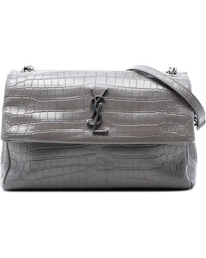 Saint Laurent Pre-Owned Medium Croc Embossed Calfskin Monogram West Hollywood Crossbody - Grey