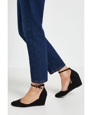 Wallis Wide Fit Nuria Faux Suede Medium Wedge Court Shoes - Blue