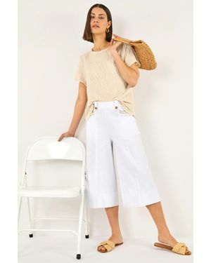 Roman Wide Hem Cropped Trouser - White