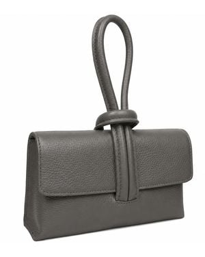 Woodland Leathers Italian Leather Clutch Bag, Convertible Crossbody Shoulder Wristlet Purse - Grey