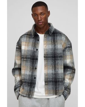 BoohooMAN Oversized Brushed Flannel Overshirt - Grey