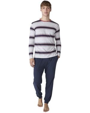 J&j Brothers Jjb12 Katoenen Pyjama Met Lange Mouwen Voor - Blauw