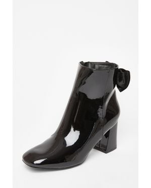Quiz Patent Bow Back Ankle Boot - Black