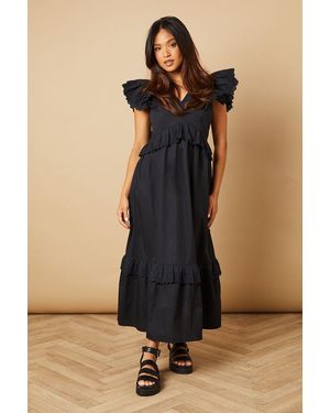 Oasis Petite Broderie Panel Ruffle Maxi Dress - Blue