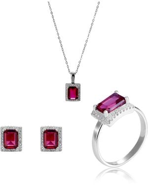 Orphelia 'Enora' 925 Sterling Set: Necklace + Earrings + Ring - Pink