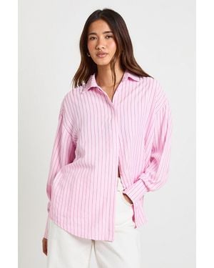 Boohoo Oversized Textured Stripe Shirt - Pink