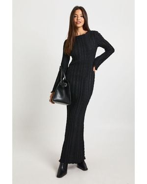 Boohoo Textured Flare Sleeve Maxi Dress - Black