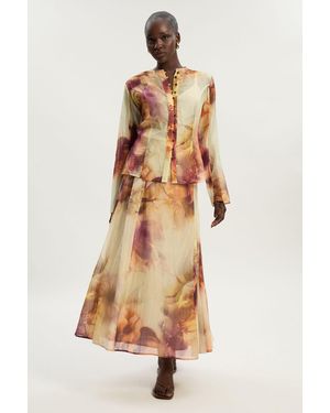 Karen Millen Print Crinkle Georgette Woven Midi Skirt Lyocell - Multicolour