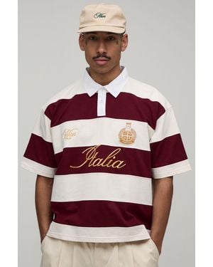 BoohooMAN Oversized Boxy Half Sleeve Italia Embroidered Stripe Rugby Polo