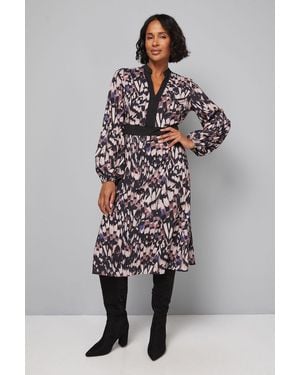 Wallis Butterfly Print Collarless Fit & Flare Midi Dress - Grey