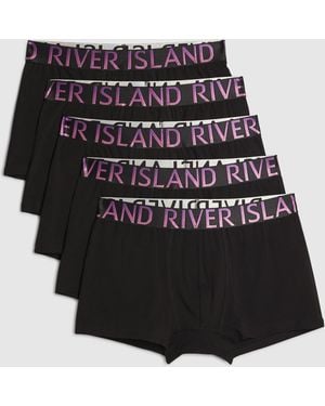 River Island Metallic Waistband Pack Of 5 Trunks Cotton - Black