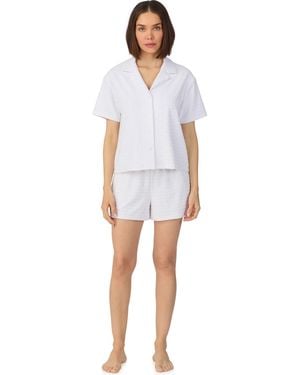 DKNY Short Sleeve Notch Top And Boxer Sleep Set - White