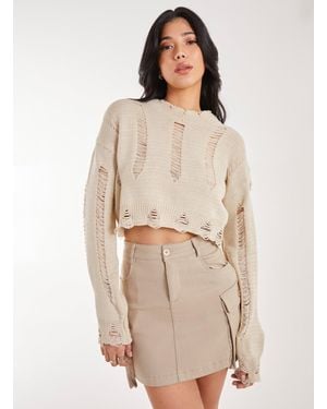 Pink Vanilla Vanilla Distressed Cropped Jumper - Natural