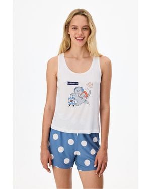 Penti Snooze Cruise Cat Print Short Pyjama Set - White