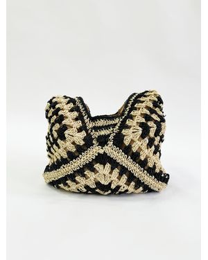 SVNX Woven Straw Shoulder Bag - Black