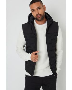 Threadbare Quilted Panel Hooded Gilet - Black