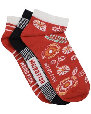 Weird Fish Ladies Loretta Trainer Socks (Pack Of 3) (Tango/ - Red