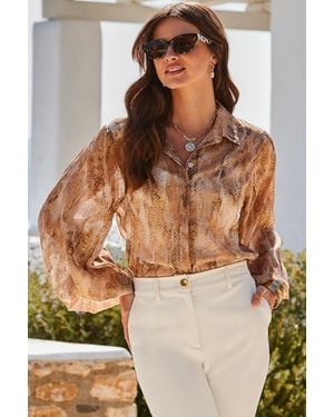 Sosandar Metallic Snake Print Luxe Blouson Sleeve Shirt