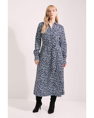 PRINCIPLES Printed Tie Waist Crepe Shirt Dress - Blue
