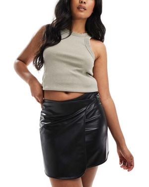 ASOS Leather Look Mini Wrap Skirt With Belt - Black
