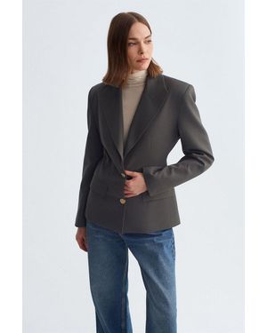 Dilvin Fitted Crepe Blazer With Shawl Collar - Blue