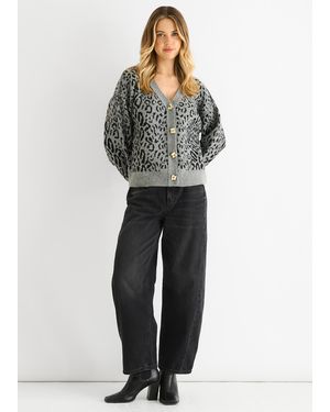 Gini London Animal Print Wool Mix Cardigan Look Jumper - Grey