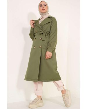 Bigdart Double Breasted Long Trench Coat - Green